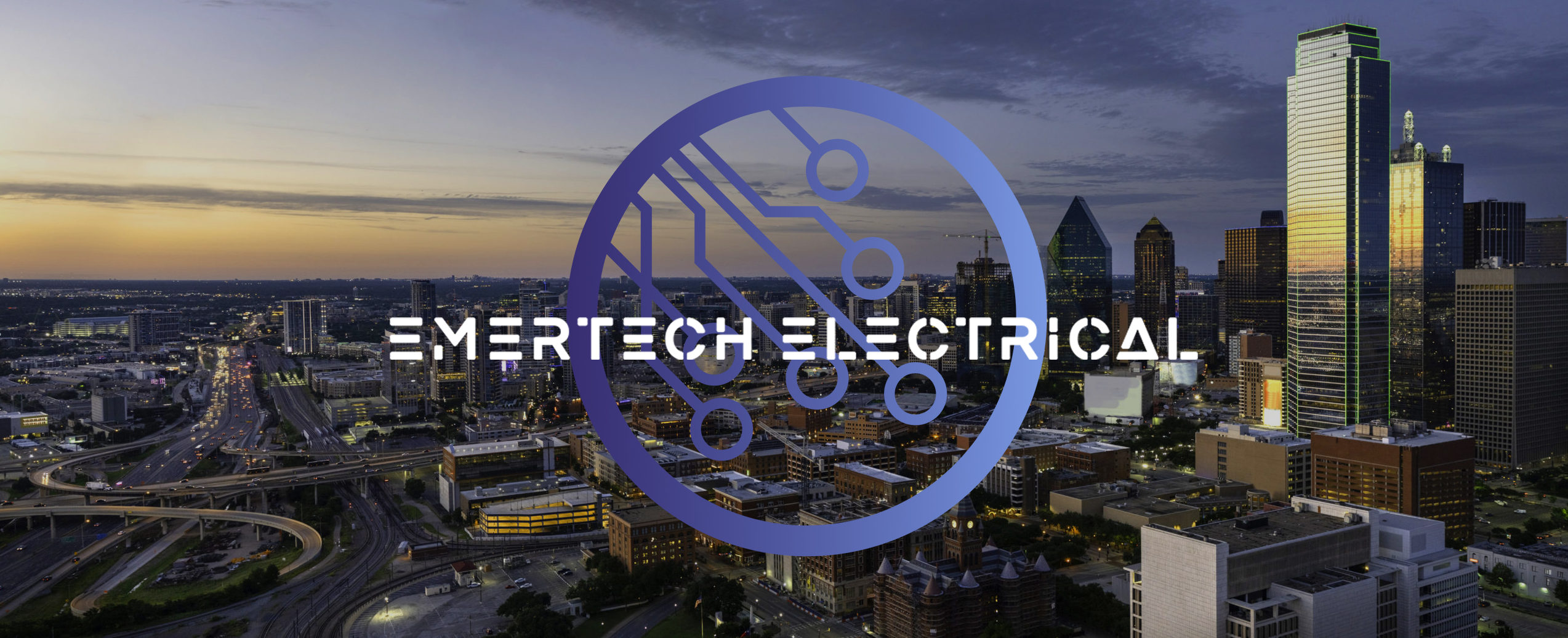 Emertech Electrical Logo | City with buildings and a logo