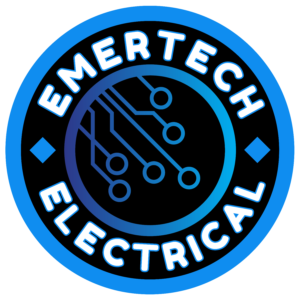Emertech Electrical logo featuring modern, clean typography—symbolizing professionalism, innovation, and precision in electrical contracting.